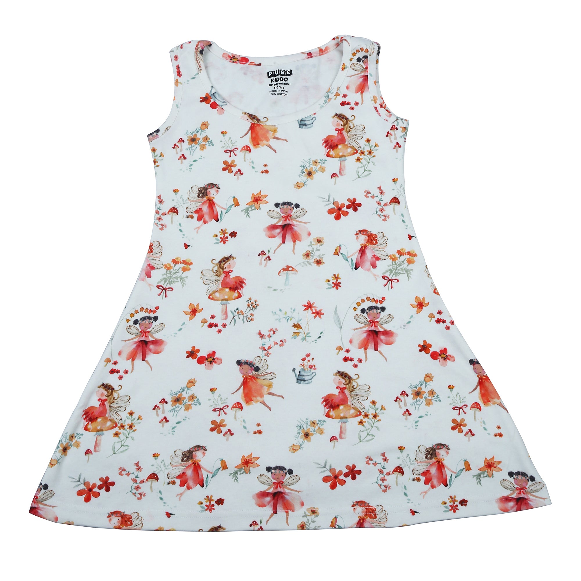 Cotton Girls Knee-Length Frock, Soft Fabric Casual Dress for Kids