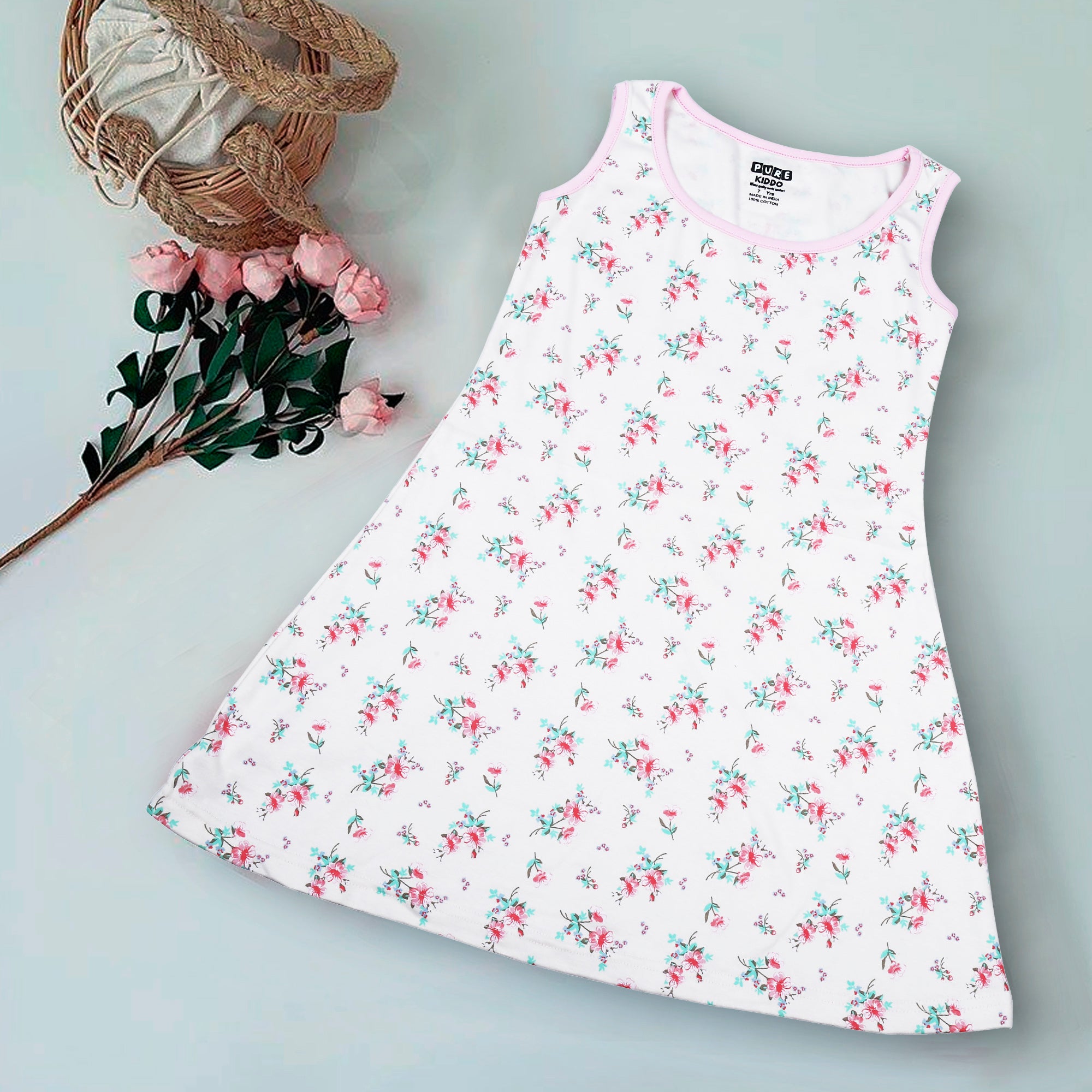 Cotton Girls Knee-Length Frock, Soft Fabric Casual Dress for Kids