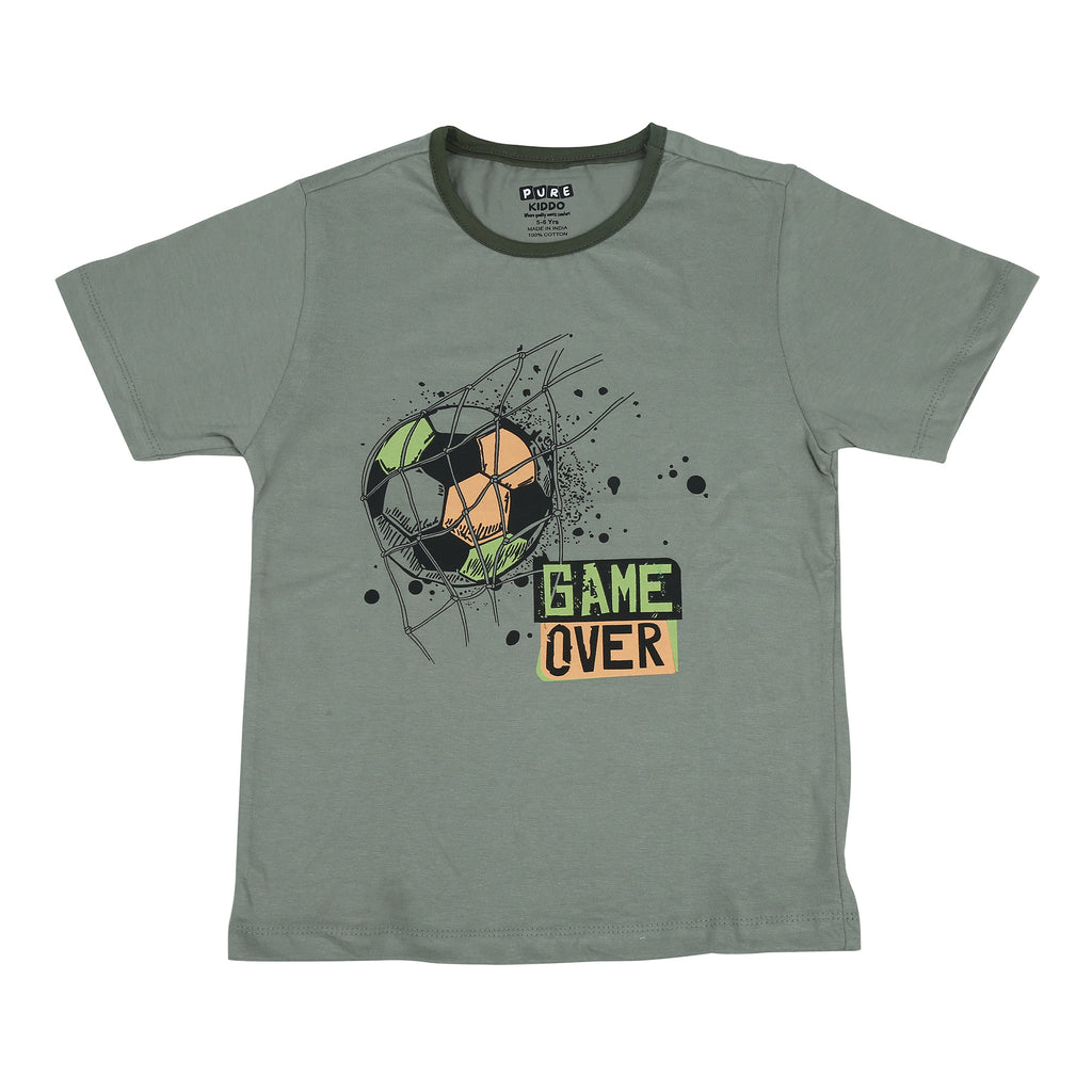 PUREKIDDO Cotton Boys Casual T-shirt and Shorts Set - Olive Green