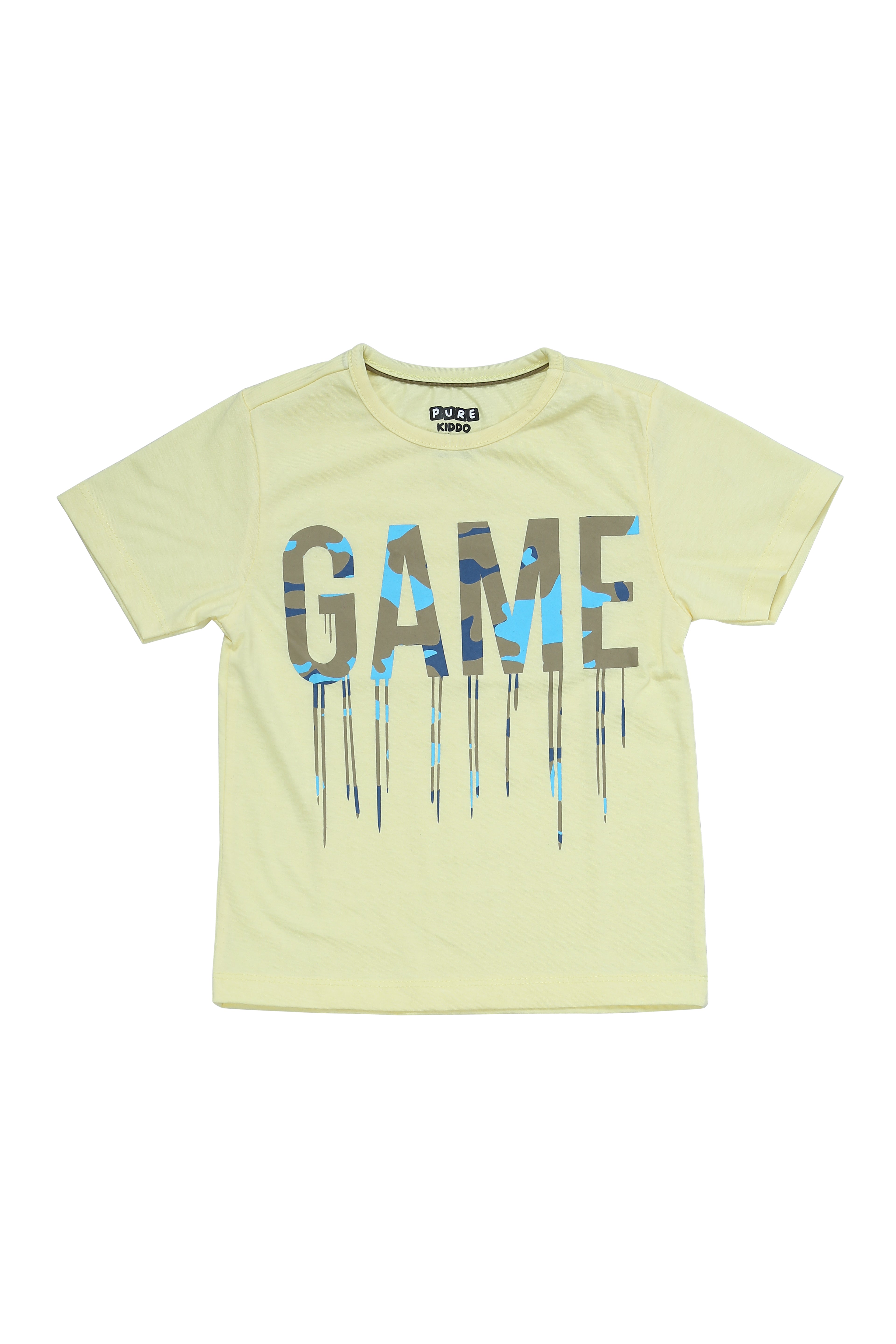 Boys cotton T-shirt & Shorts - Yellow & Olive