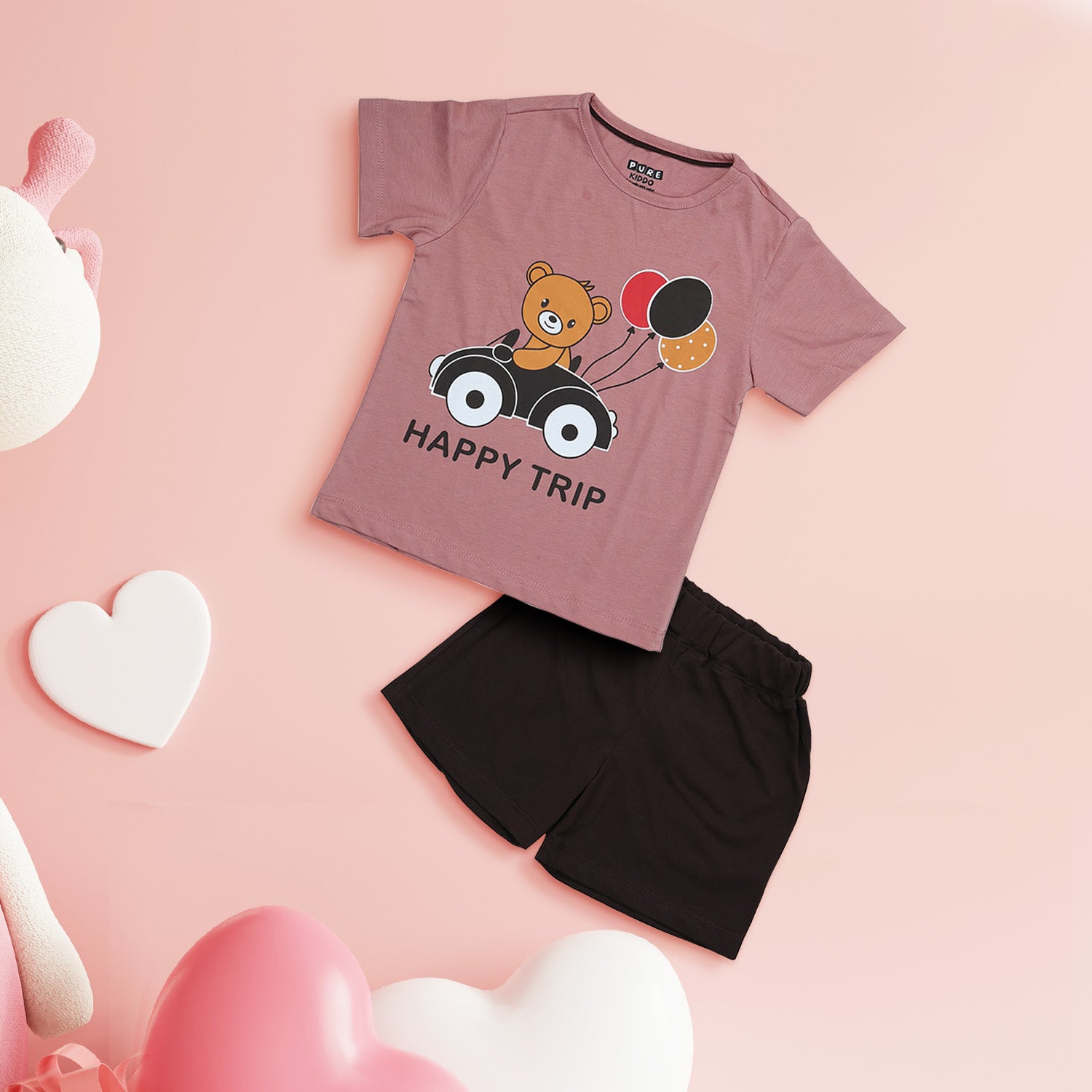 Boys Cotton T-shirt & Shorts - Dark Pink