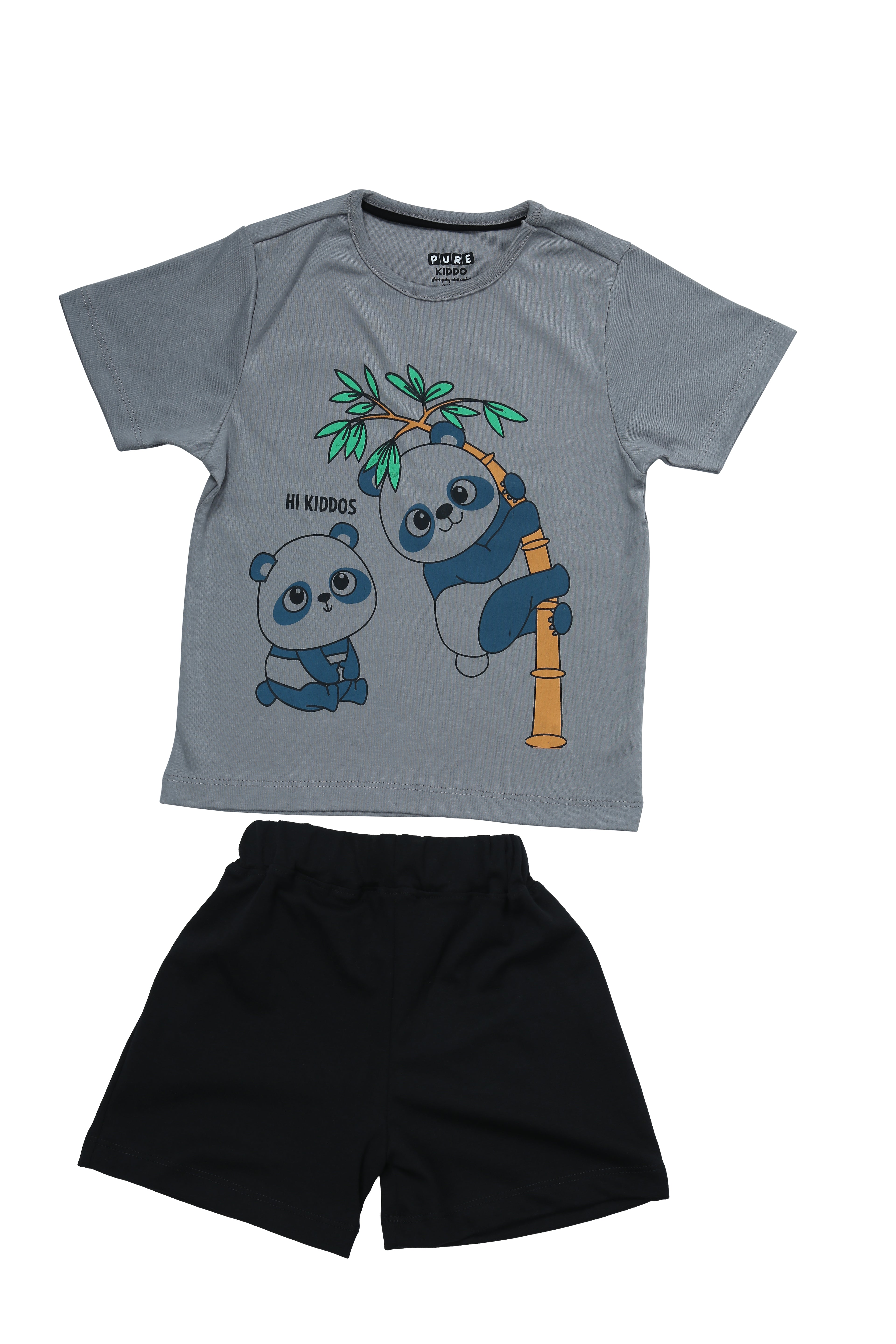 Boys Cotton T-Shirt & Shorts – Grey & Black