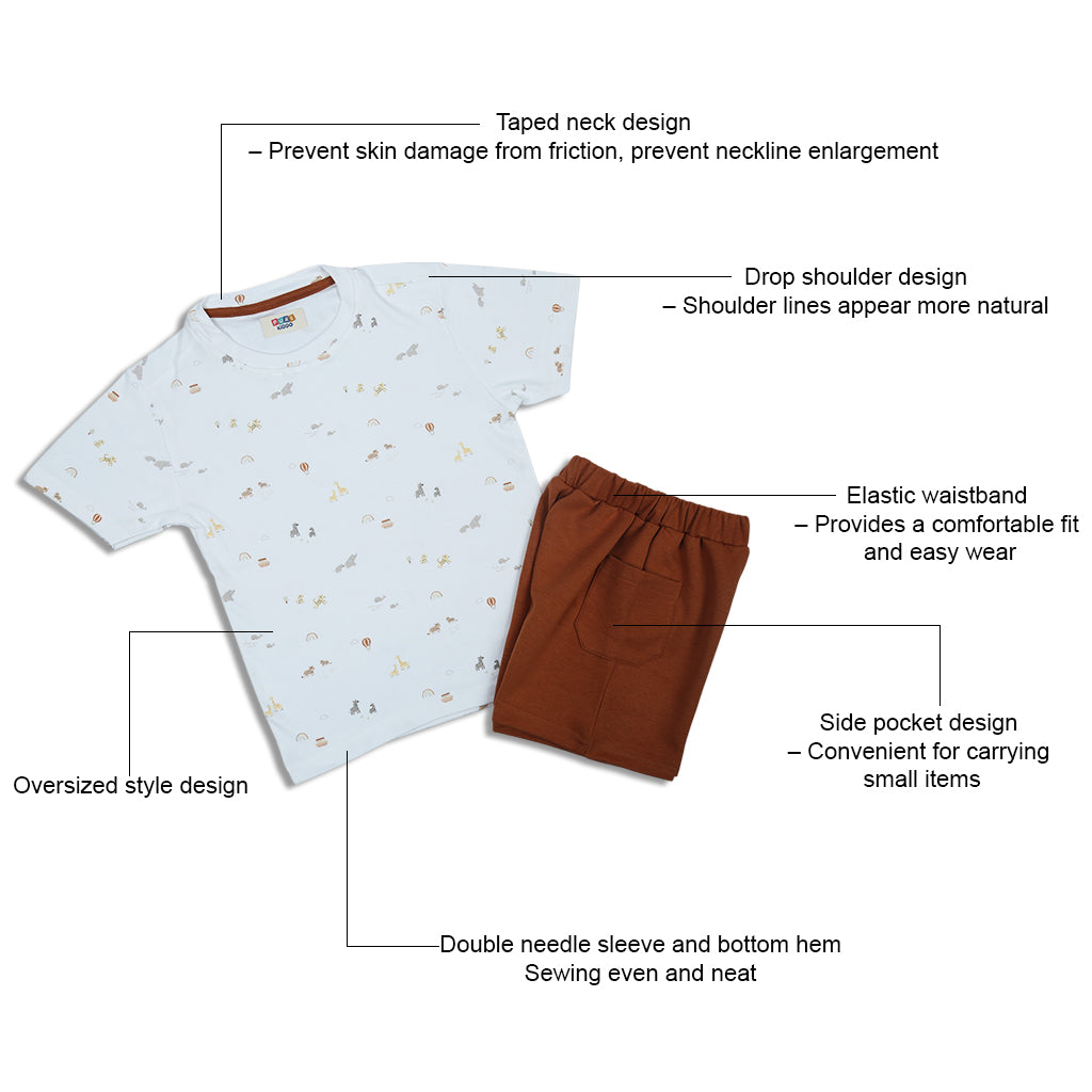 Boys Cotton T-Shirt & Shorts – White & Brown
