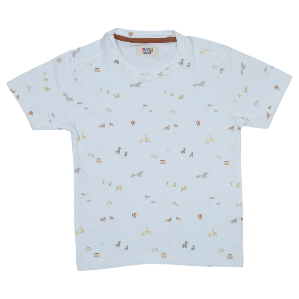 Boys Cotton T-Shirt & Shorts – White & Brown