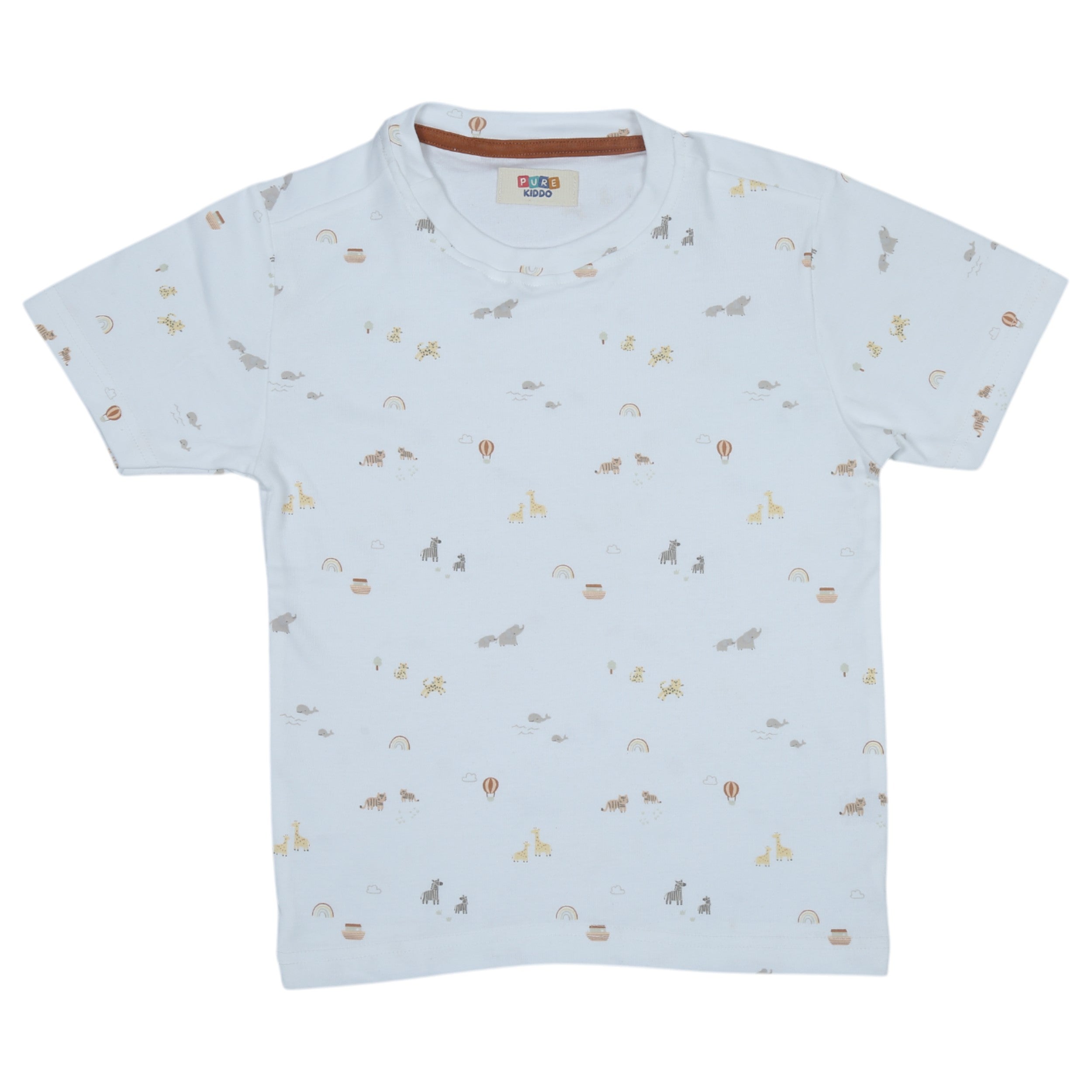 Boys Cotton T-Shirt & Shorts – White & Brown
