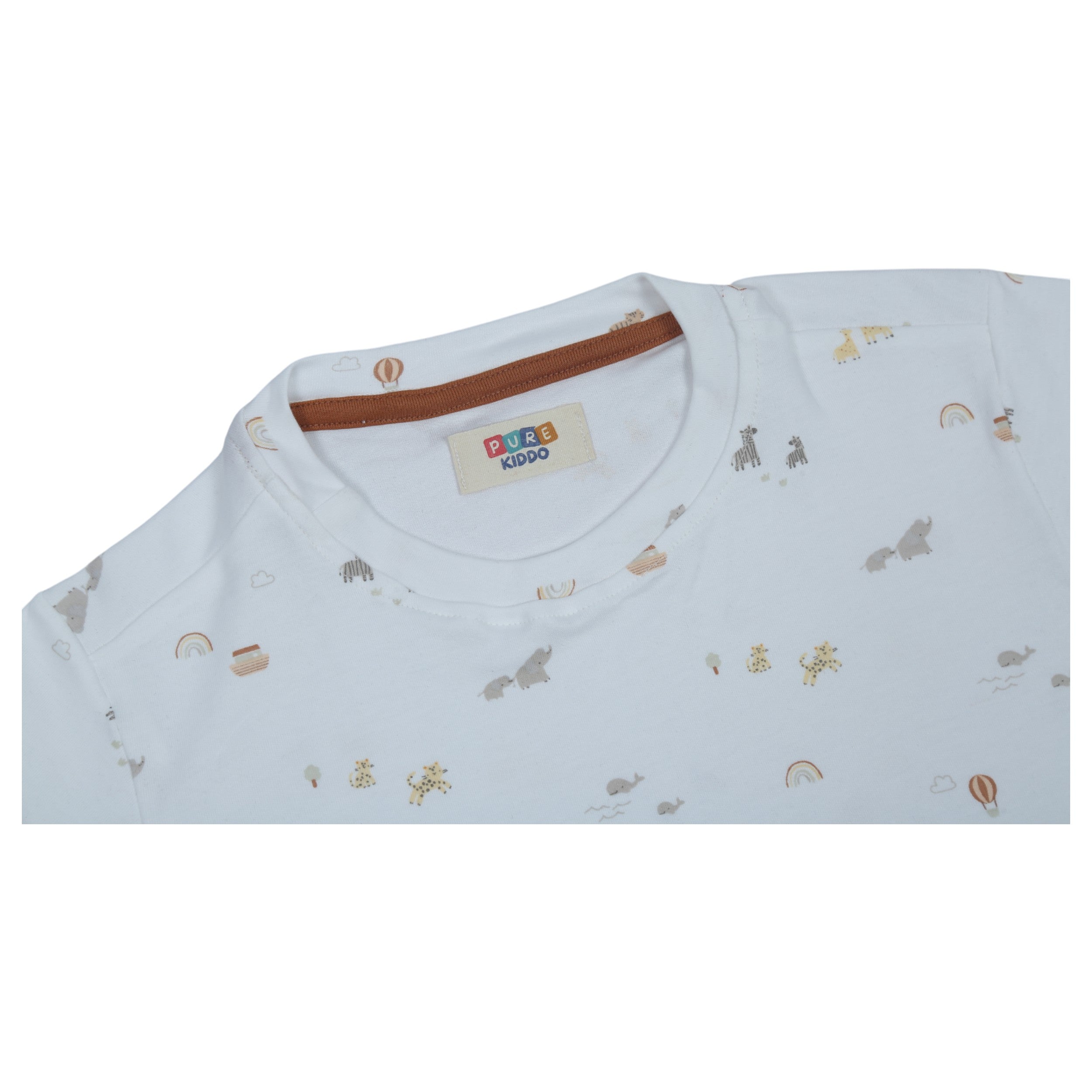 Boys Cotton T-Shirt & Shorts – White & Brown