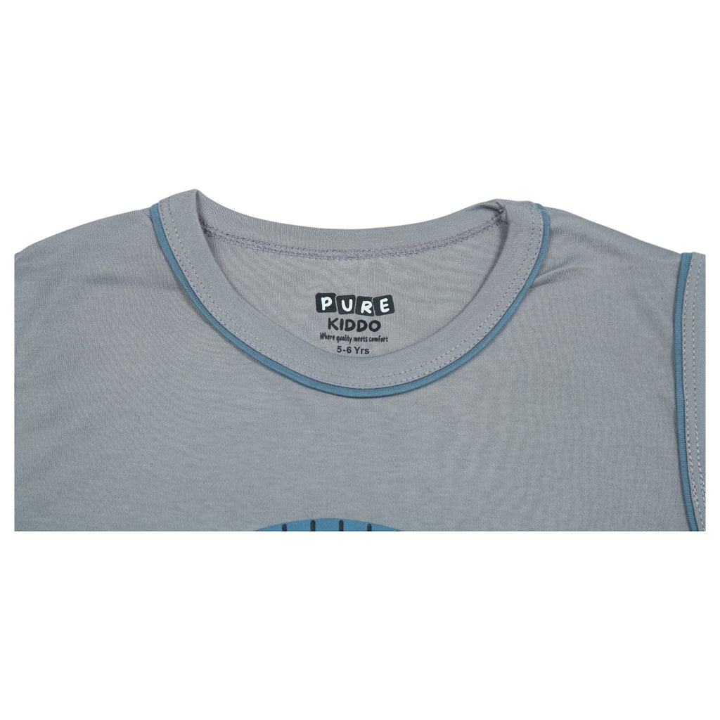 Boys Sleeveless T-shirt & Shorts - Grey & Blue