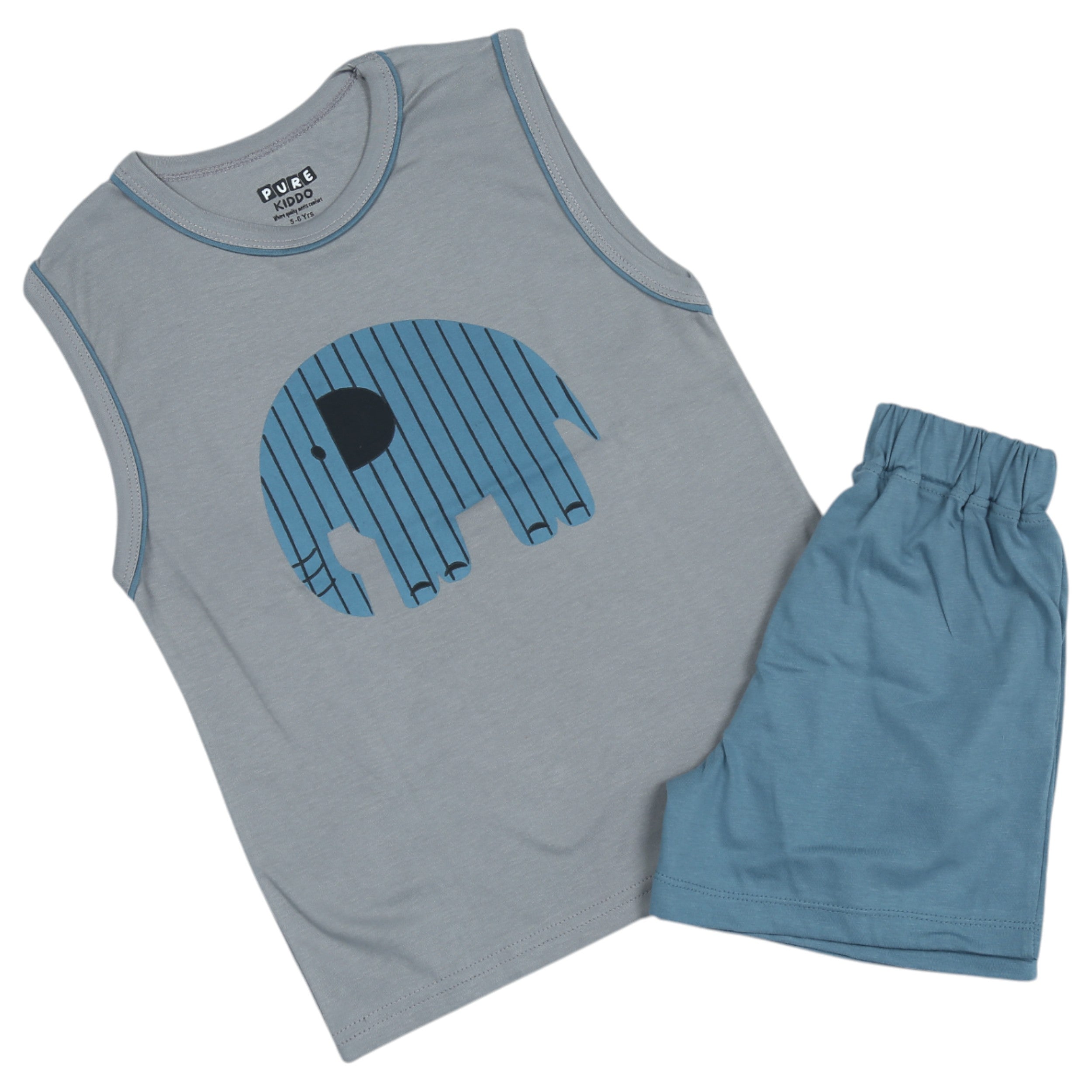 Boys Sleeveless T-shirt & Shorts - Grey & Blue
