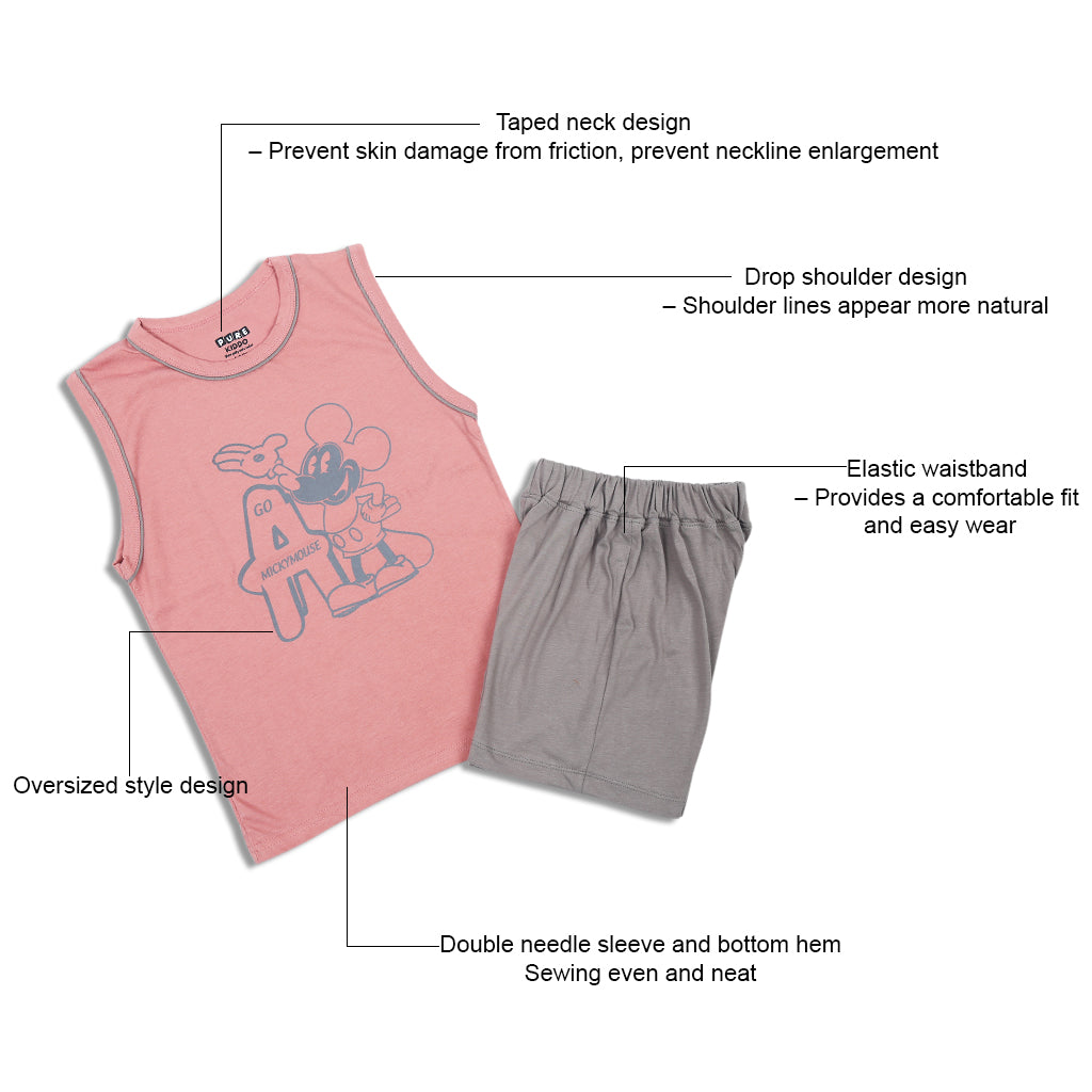 Boys Sleeveless T-shirt & Shorts - Pink & Grey