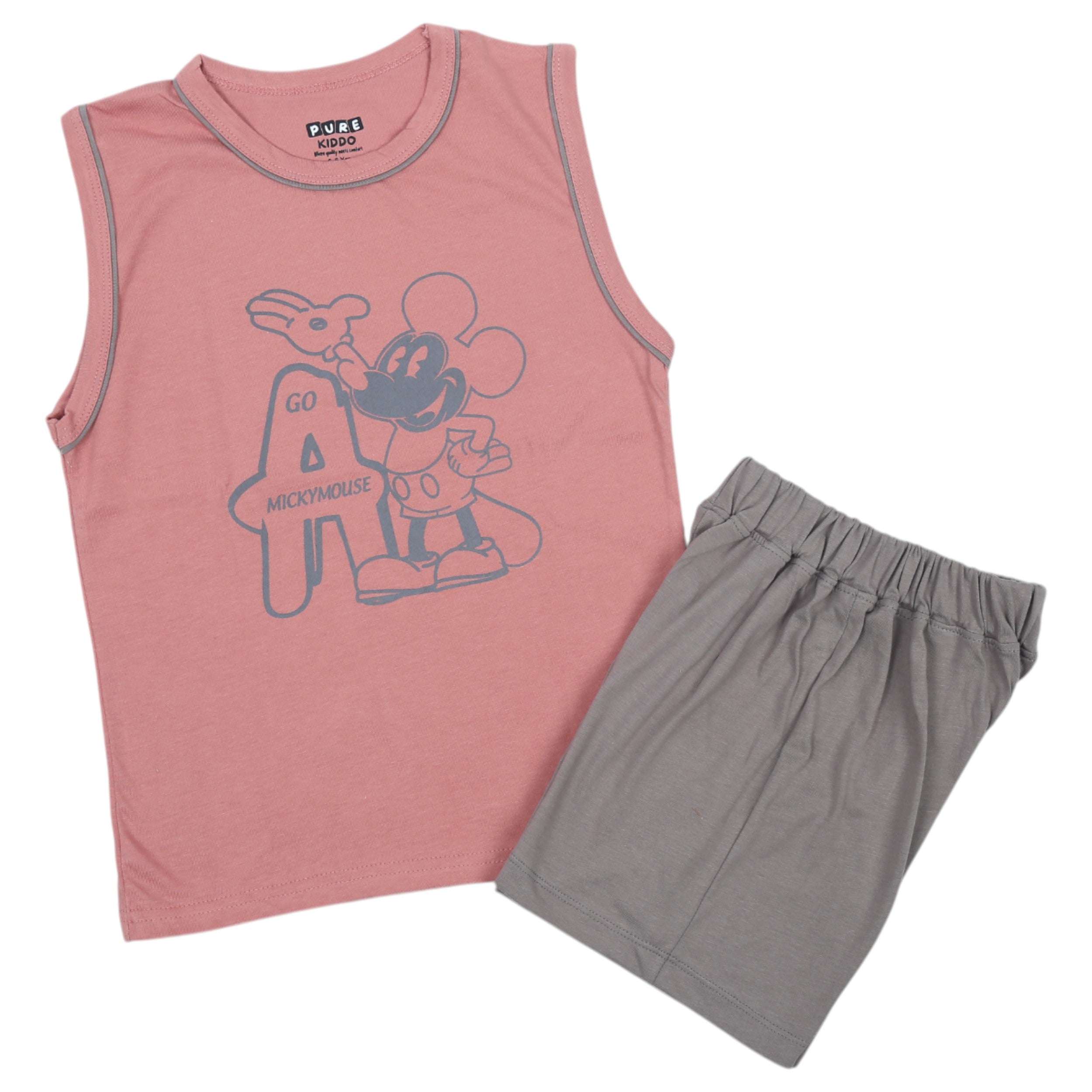 Boys Sleeveless T-shirt & Shorts - Pink & Grey